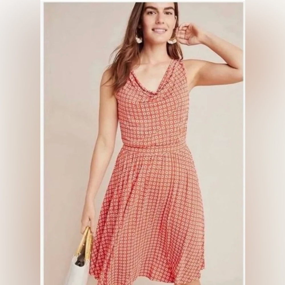 Anthropologie Maeve Brianne Daisy Lined Orange Floral Sleeveless Dress